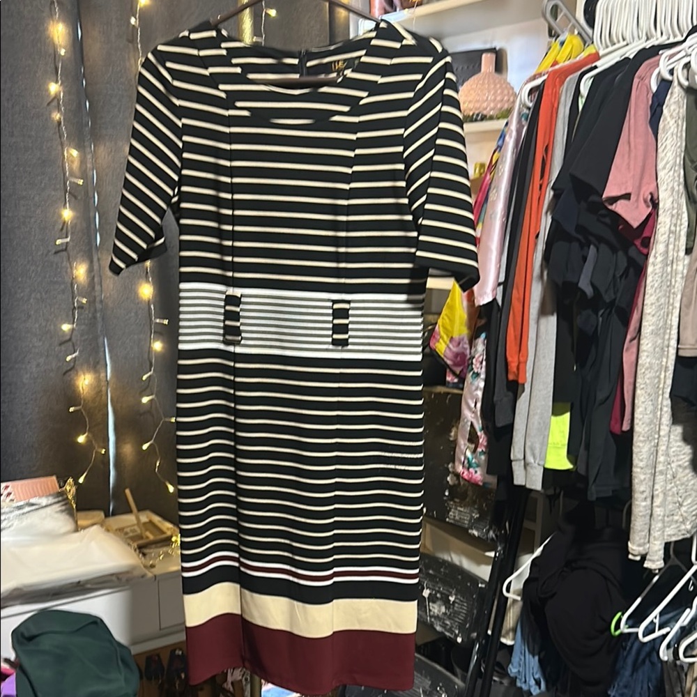 No.134 Black and White Long Sleeve Sheath Dress for Work